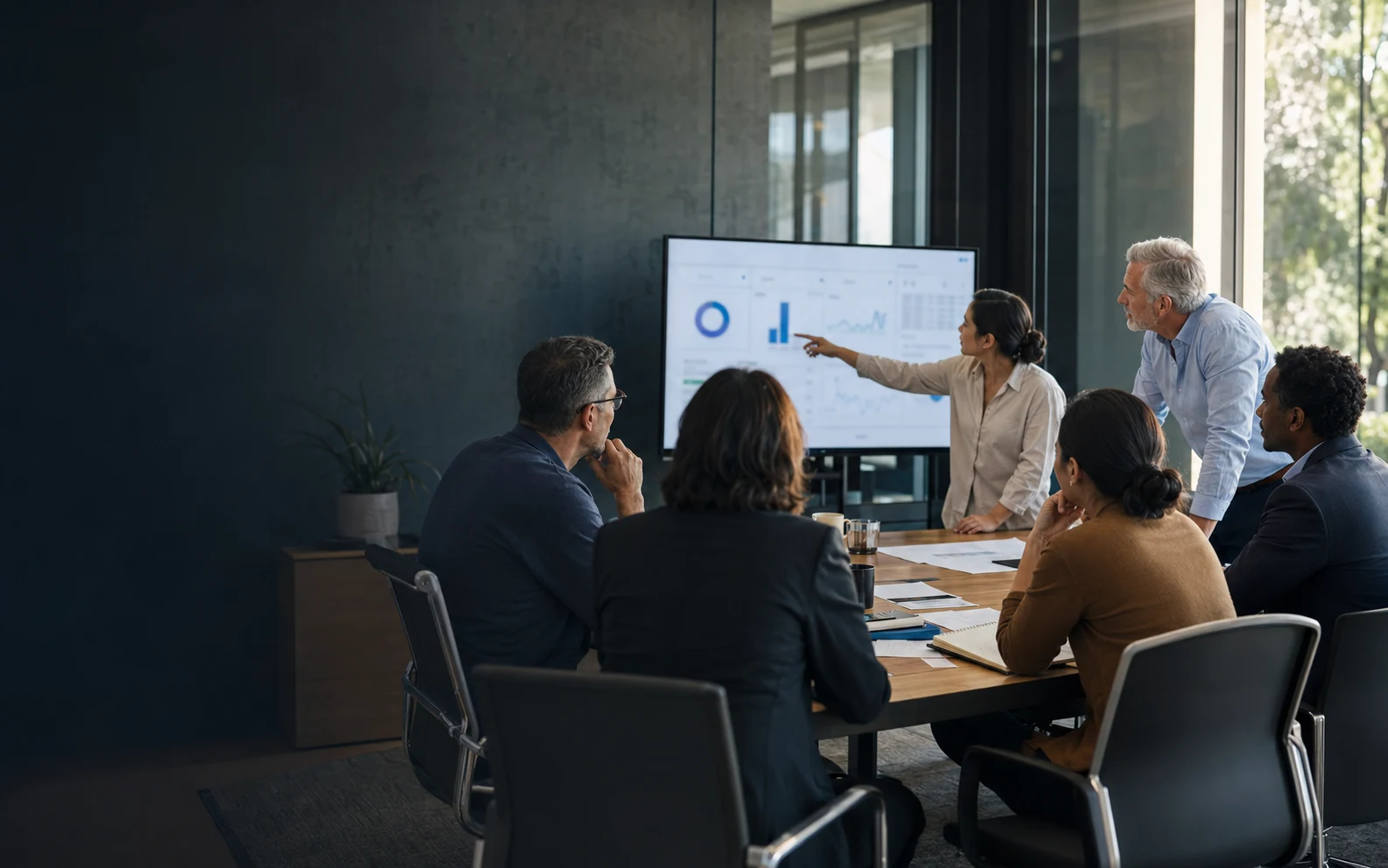 Business and implementation leaders collaborating in a modern office
